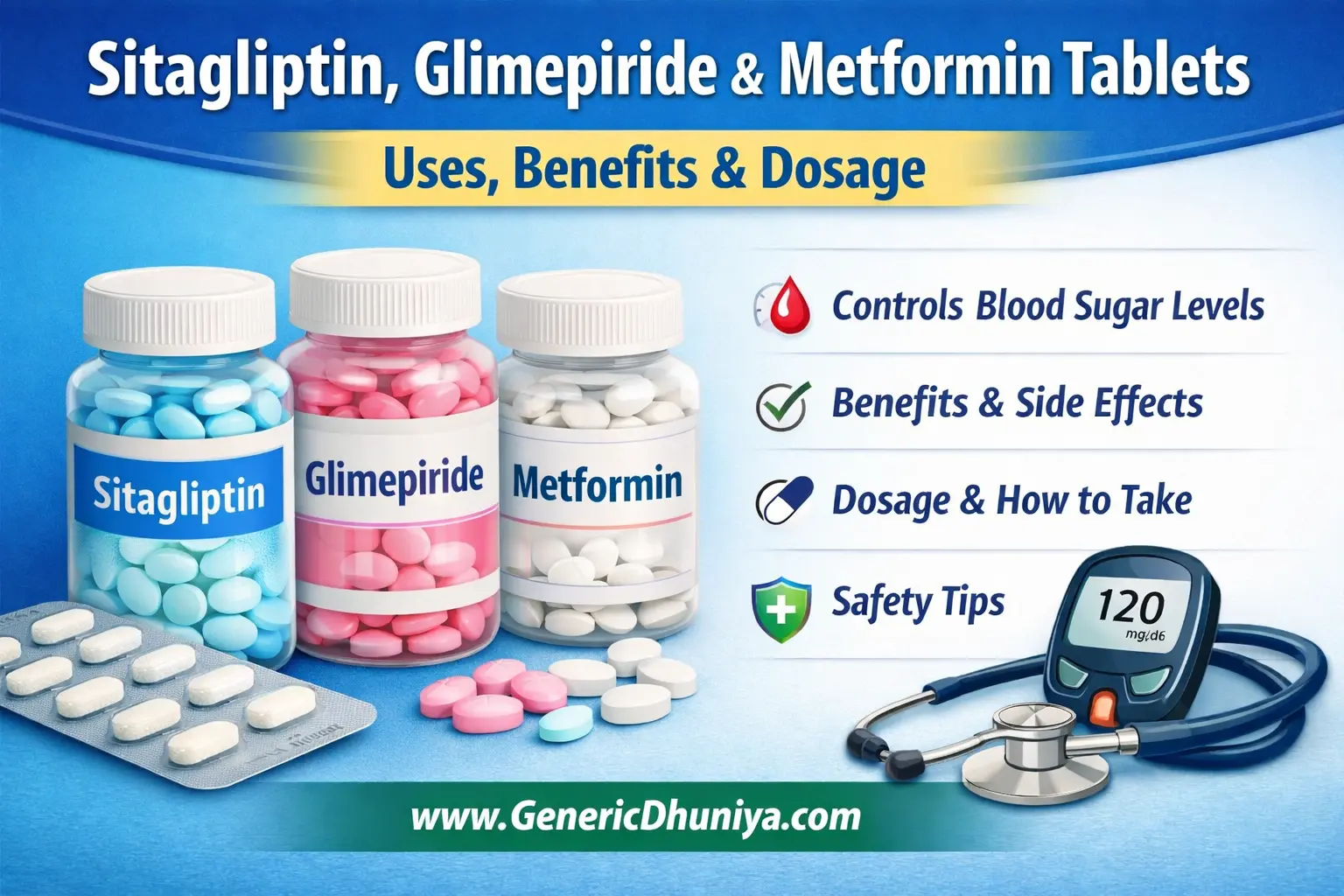 Sitagliptin Glimepiride Metformin tablets for Type 2 diabetes uses benefits and dosage